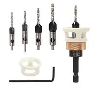 6 punte per trapano con svasatore, svasatore con attacco di profondità, trapano a svasatura regolabile in legno in HSS-M2 con attacco esagonale da 1/4", pre-foratura e abbassamento in un unico passo