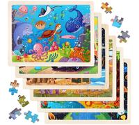 6 puzzle in legno con animali per bambini, giocattolo educativo, puzzle per bambini a partire dai 3 anni di età (dinosauri, creature marine, animali da spiaggia, capitano pirata, spazio, veicoli)