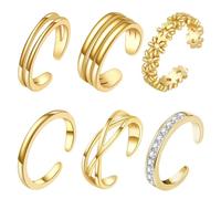6 Pz 14 K Gold Filled Anelli da Piede per Donna Cuore del Fiore Aprire Toe Anelli Regolabile Anello Spiaggia di Estate del Piede Gioielli Oro Toe Anelli Set