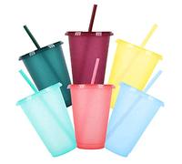 6 pz 500ml Tazze da Festa Bicchieri in Plastica con Cannuccia e Coperchio