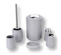 6 pz Accessori Per il Bagno Set Vasca Da Bagno Scopino Kit Dispenser di Sapone Bidone Dei Rifiuti Portaspazzolino Vassoio di Sapone Collutorio Tazza per il Regalo di Inaugurazione Della Casa(Grigio)