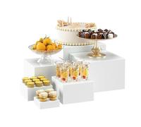 6 Pz Alzate di Display in Acrilico, Espositore da Buffet per Aperitivo, 3" 4" 5" 6" 7" 8" Alzate per Buffet Bianco per Oggetti da Collezione, Gioielli, Torte, Dessert, Supporto Cubico Annidabile