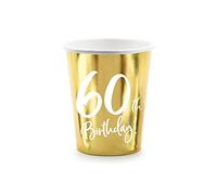 6 PZ Bicchiere Festa compleanno 60 ANNI colore ORO 220 ml