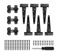 6 Pz Cerniere a T Nere + 3 Chiavistelli - Kit per Cancelli e Porte in Legno | Cerniere e Chiavistelli robusti a 180°, ideali per cancelli, porte e finestre da giardino, complete di viti!
