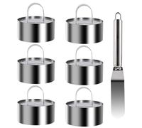 6 Pz Coppapasta Tondi Ø 7,5 cm/Altezza 4 cm, Stampi Coppa Pasta di Acciaio Inox, Anello per Torte, Anelli per Torta Rotondo, Anelli per Torte Dessert Mousse DIY, con Sollevatore, 1 Spatola per Torte