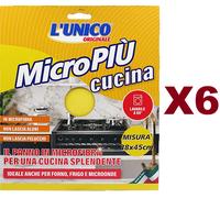6 PZ L'UNICO ORIGINALE PANNO MICROFIBRA PIù CUCINA 38x45CM PULISCE SUPERFICI