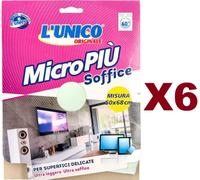 6 PZ L'UNICO ORIGINALE PANNO MICROFIBRA PIù SOFFICE 50X68CM SUPERFICI DELICATE