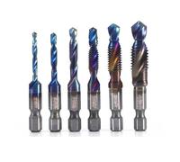 6 pz M3 M4 M5 M6 M8 M10 Rubinetto Trapano Titanio Placcato Codolo Esagonale HSS Vite Macchina Composto Utensili A Mano Filettatura Metrica Rubinetto punte da trapano Set