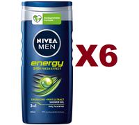 6 PZ NIVEA MEN ENERGY SHOWER GEL 250ML DOCCIA SHAMPOO 3IN1 FRESH EFFECT 24H