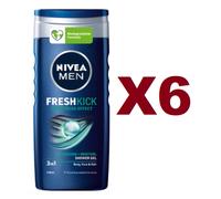 6 PZ NIVEA MEN FRESHKICK SHOWER GEL 250ML DOCCIA SHAMPOO 3IN1 FRESH EFFECT 24H