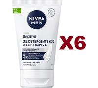 6 PZ NIVEA MEN SENSITIVE GEL DETERGENTE VISO SENZA SAPONE 100ML 0% ALCOOL