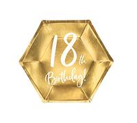 6 PZ Piatto Piatti Compleanno 18 ANNI colore ORO 20x17 cm