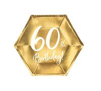 6 PZ Piatto Piatti Compleanno 60 ANNI colore ORO 20x17 cm