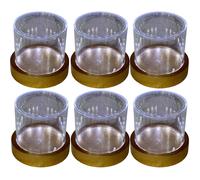 6 pz Scatola tonda plexiglass con base oro in legno e luce led interna diametro