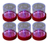 6 pz Scatola tonda plexiglass con base rossa in legno e luce led interna diametr