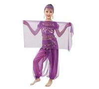6 Pz Set Danza del Ventre Set Vestito Costume per Ragazzecon Paillettes Arabo Principessa Maniche Corta Costum Pantaloni Danza Bambina Danza Indiana Outfit Suit Vestito per Carnevale Cosplay