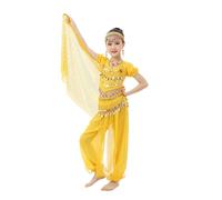 6 Pz Set Danza del Ventre Set Vestito Costume per Ragazzecon Paillettes Arabo Principessa Maniche Corta Costum Pantaloni Danza Bambina Danza Indiana Outfit Suit Vestito per Carnevale Cosplay