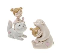 6 pz sweet girl ragazza su animali rosa 7 cm 2 ass. bomboniera nascita battesimo
