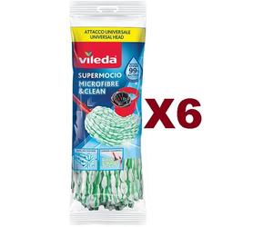 6 PZ VILEDA FIOCCO SUPERMOCIO MICROFIBRE & CLEAN RICAMBIO MOCIO PER PAVIMENTI