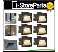 6 PZ X FARETTI SEGNAPASSO ESTERNO IP65 3W LED NERO SCATOLA 503 SCALE GIARDINO [EEK: A+++]
