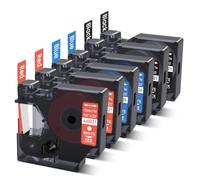 6 ricariche di ricambio per nastro per etichette Dymo D1, nero/blu/rosso | Nastro per etichettatrice D1 bianco su colorato, 1/2 pollici x 6,4 m, 45021/45026/45027, per DYMO LabelManager 160 210D 260P
