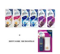 6 Ricariche GLADE MICROSPRAY Fragranze Assortite casa + Diffusore Microspray