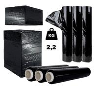 6 rotoli bobina film estensibile nero pellicola per imballaggio 2,2 kg h. 50 cm