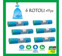 6 ROTOLI BUSTE PATTUMIERA 15PZ SACCHI 55x56CM ANTICOGGIA MANIGLIA SCORRIMENTO