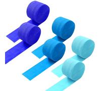 6 Rotoli di Carta Crespa 4.5 cm x 25 m, Carta Crespa Decorativa da Blu, per Fai da Te, Decorazioni di Compleanno, Decorazioni Festoni per Feste, Decorazioni di Nozze(Azzurro, Blu Reale, Celeste)