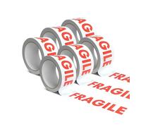 6 Rotoli di Nastro Adesivo "FRAGILE" LC x6x36 Scotch da imballo Bianco Rosso