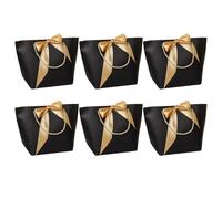 6 sacchetti di carta neri con manici in nastro dorato, base in cartone robusto per portare, portatili per conservare dolci, piccoli oggetti e forniture per feste