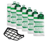 6 Sacchetti folletto vk140/150 + 1 Griglia Motore - in Tessuto MICROFIBRA A 5 STRATI - Alta Resistenza con Chiusura Antipolvere Ricambio per Aspirapolvere Domestico