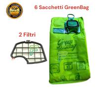 6 Sacchetti Folletto VK140 VK150 ORIGINALI? NO GREENBAG Hepa12 + 2 FILTRI