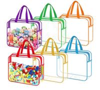 6 Sacchetti Grandi in PVC per la Conservazione dei Giocattoli, Sacchetti per Giocattoli Trasparente, Organizer per Giocattoli con Chiusura Lampa e Manici, per Conservare i Lego, Puzzle