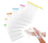 6 sacchetti per sapone in colori assortiti, per doccia, realizzati a mano, in rete a bolle, esfolianti, per shampoo e sapone, con coulisse, strumento per la pulizia del viso per bagno e doccia (6)