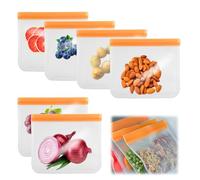 6 sacchetti riutilizzabili per congelatore, riutilizzabili, spessi, in silicone, con chiusura lampo, per conservare alimenti, senza BPA, a prova di perdite, per frutta, carne, cereali, verdure