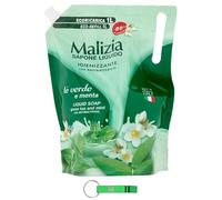 6 saponi Malizia Sapone Liquido - Sapone liquido con tè verde e menta - Ideale per mani e viso - Busta di ricarica ecologica 1000 ml + portachiavi Beni Culinari
