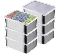 6 scatole per salumi, per frigorifero, 13,8 x 5,7 x 10,8 cm, in acciaio inox, con coperchio, impilabili, per formaggi, carne, salumi, frutta