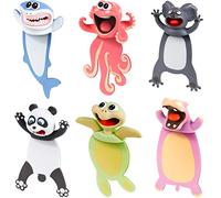6 segnalibri per bambini e studenti con scritta in lingua inglese "Animal Bookmarks 3D Squashed Bookmarks for Kids Students Teachers, Funny Bookmark for Reading