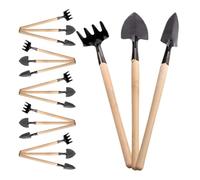 6 Set di Attrezzi da Giardino Mini in Metallo e Legno | Tre Pezzi Rastrello, Pala e Vanga, Impugnatura Ergonomica, Portatile, per Mini Paesaggi e Coltivazione in Contenitore