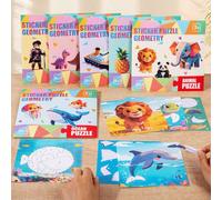 6 set di gioco puzzle con adesivi geometrici, kit creativo per collage di forme, libro di adesivi interattivo fai-da-te con temi di animali, oceano, dinosauri, frutta, traffico e favole, gioco per svi