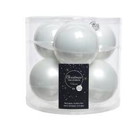 6 Sfere Natale Vetro 80mm Bianco Inverno Opaco Lucido Eleganti Addobbi