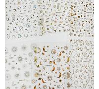 6 Sheets Moon Star Nail Stickers Self-Adhesive 3D Metallic Sun Star Nail Decals Holographic Laser Gold Nail Stickers Boho Sun Stars Moon Heart Nail Art Designs Decals For Women Nail Decor (Pack Of 6) 