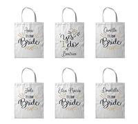 6 Shopping Bag Borse in Cotone Personalizzate con "Team Bride" Nomi Sposa Damigelle Amiche Damine Idea Regalo Donna Addio al Nubilato Shopper con Manico Comoda Ecologica Riutilizzabile Stampa Rosa