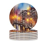 6 sottobicchieri colorati con motivo Canal Grande di Venezia, Italia, assorbenti per bevande, con supporto in sughero per la protezione del tavolo, per la nuova casa