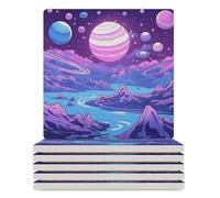6 sottobicchieri con retro in sughero, sottobicchieri in ceramica viola e Saturno, per bevande, assorbenti, per tavolino, tappetino protettivo da tavolo per tazze da 9,4 cm