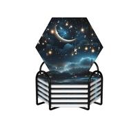 6 sottobicchieri con supporto, sottobicchieri in ceramica per tipi di tazze, sottobicchieri da appendere a forma di luna e stelle, per bevande, protezione da tavolo, sottobicchieri assorbenti per