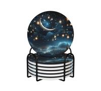 6 sottobicchieri con supporto, sottobicchieri in ceramica per tipi di tazze, sottobicchieri da appendere a forma di luna e stelle, per bevande, protezione da tavolo, sottobicchieri assorbenti per