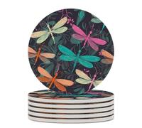 6 sottobicchieri in ceramica a forma di libellula con base in sughero, sottobicchieri assorbenti, set di sottobicchieri rotondi per tazze, tappetino protettivo da tavolo per tipi di tazze