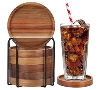 6 sottobicchieri in legno, rotondi, sottobicchieri in legno di acacia, sottobicchieri riutilizzabili con supporto in ferro, sottobicchieri per bevande, caffè, bar, cucina